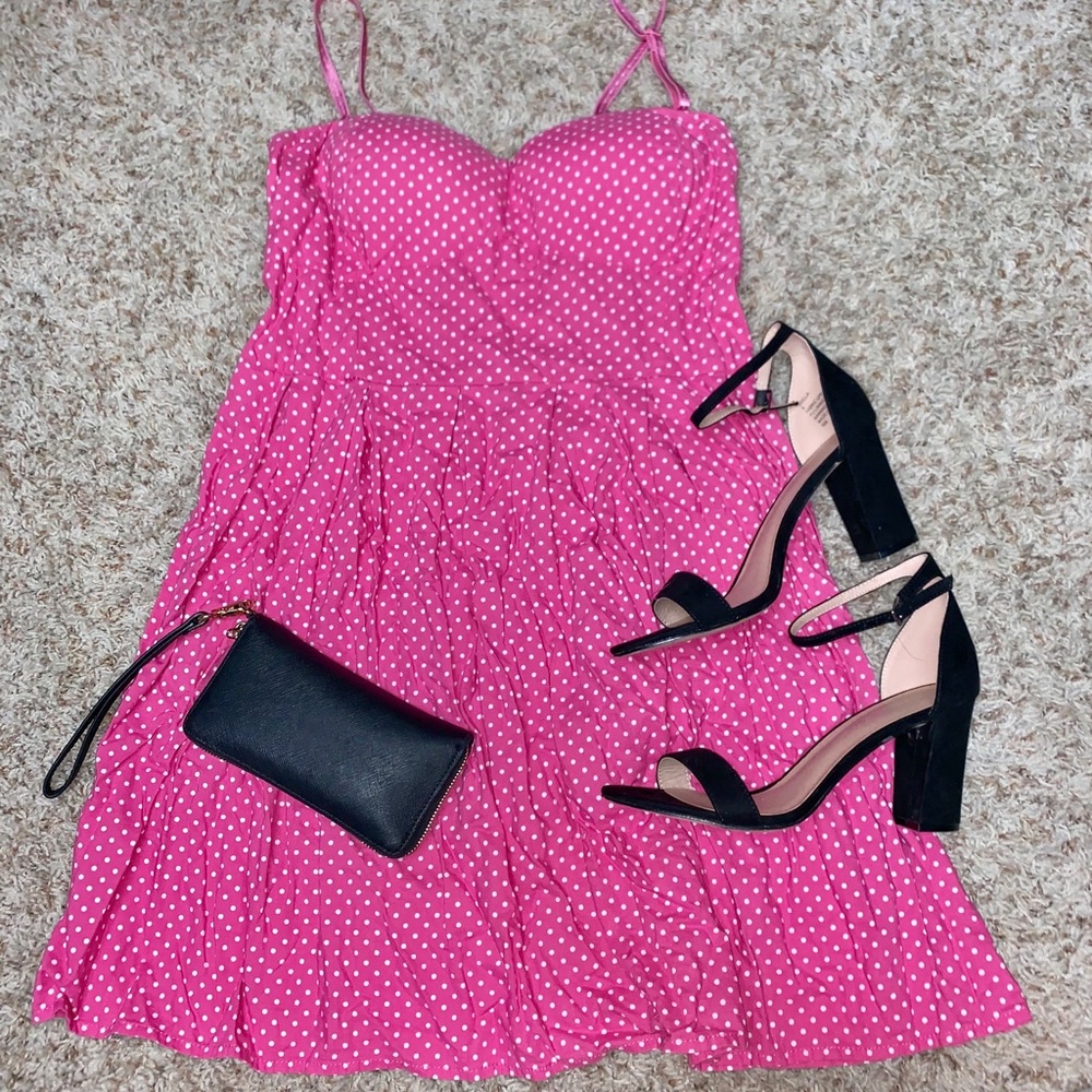 Pink Polka Dot Dress w/ Removable Straps